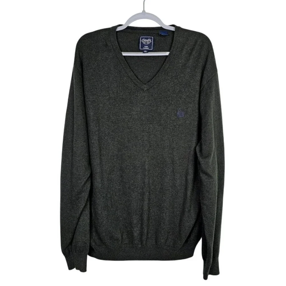 CHAPS RALPH LAUREN Men's Pullover Sweater Size XL CHARCOAL GRAY Cotton Cashmere - Picture 1 of 7